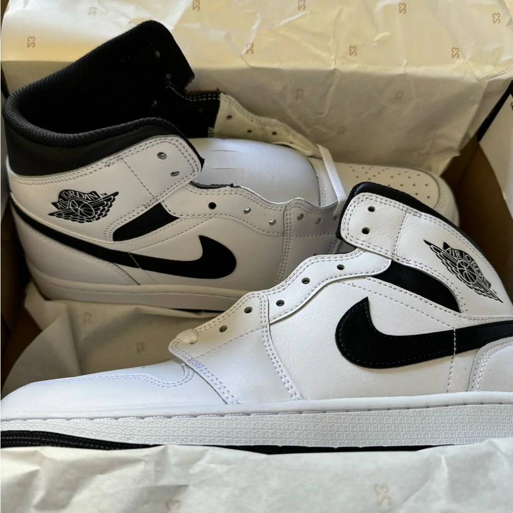 Jordan White and Black Mid-Top Sneakers